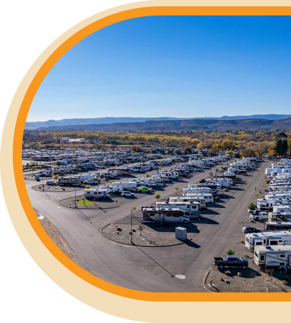 Spacious paved RV sites at Buckeye Ranch RV Resort, an easy-access overnight RV park near I-10 in Tonopah, Arizona.