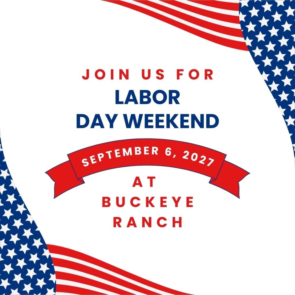 Labor Day Weekend event at Buckeye Ranch on September 6, 2027. Red, white, and blue stars and stripes border the flyer.